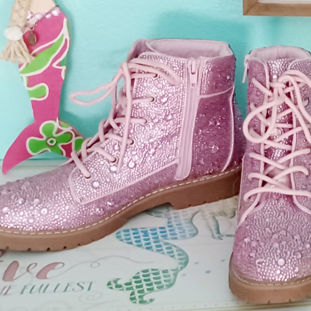 Betsey Johnson pink chrystal embellished boots.